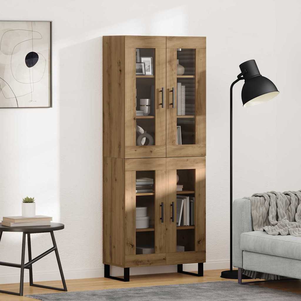 Highboard 2 pcs Artisan-Eiche Engineered Wood und Glas