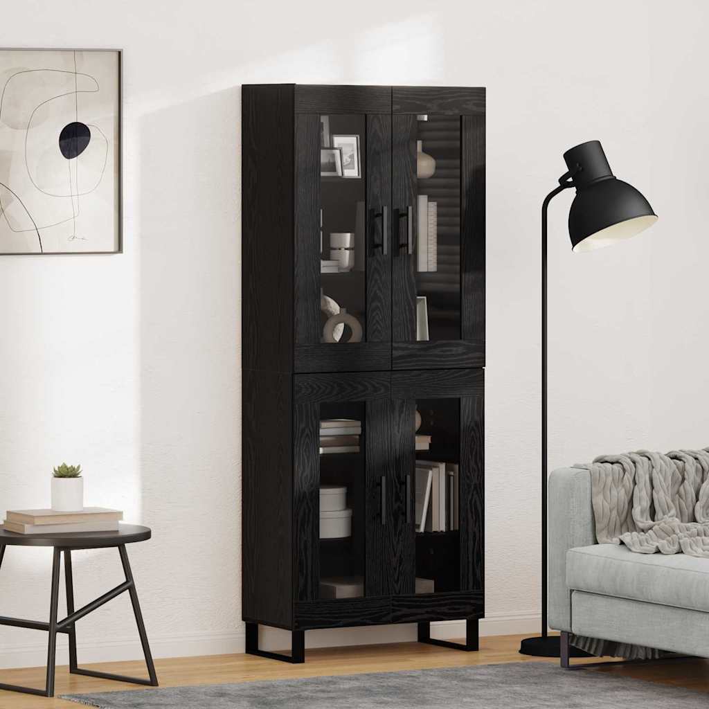 Highboard 2 pcs Schwarz Eichen-Optik Engineered Wood und Glas