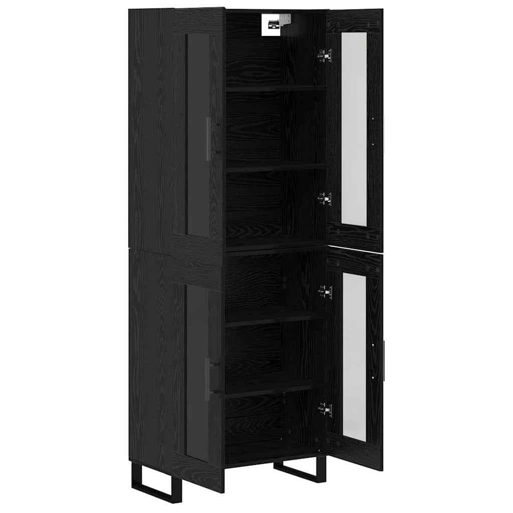 Highboard 2 pcs Schwarz Eichen-Optik Engineered Wood und Glas