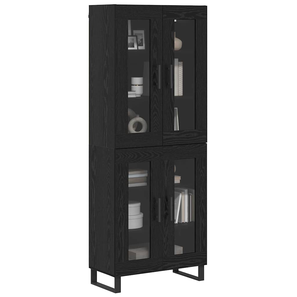 Highboard 2 pcs Schwarz Eichen-Optik Engineered Wood und Glas