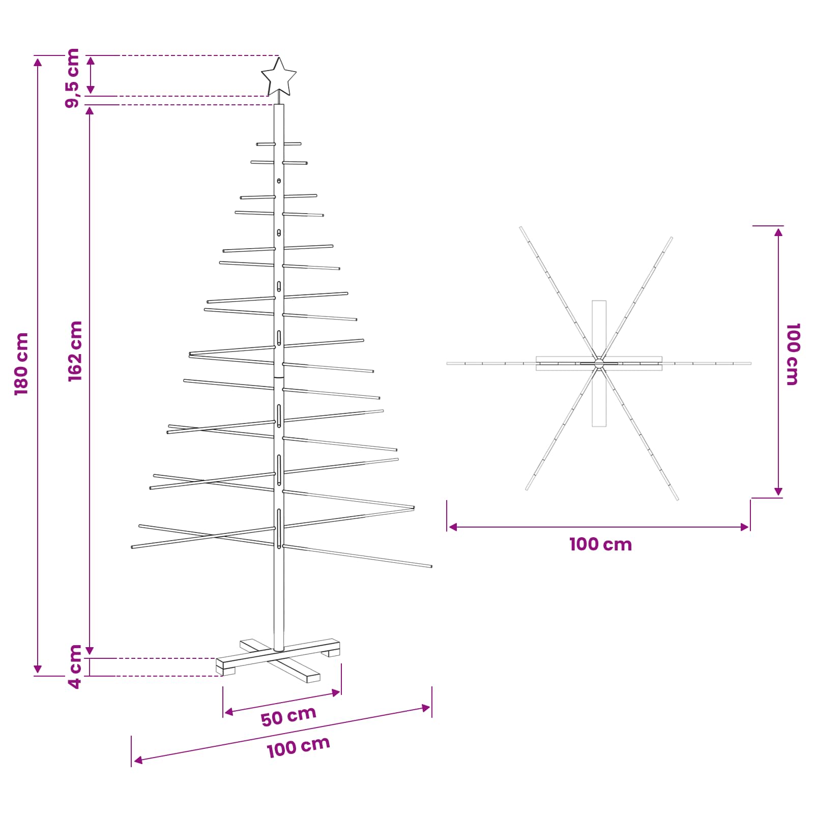 Holz Weihnachtsbaum mit Ständer Braun 180 cm Bambus