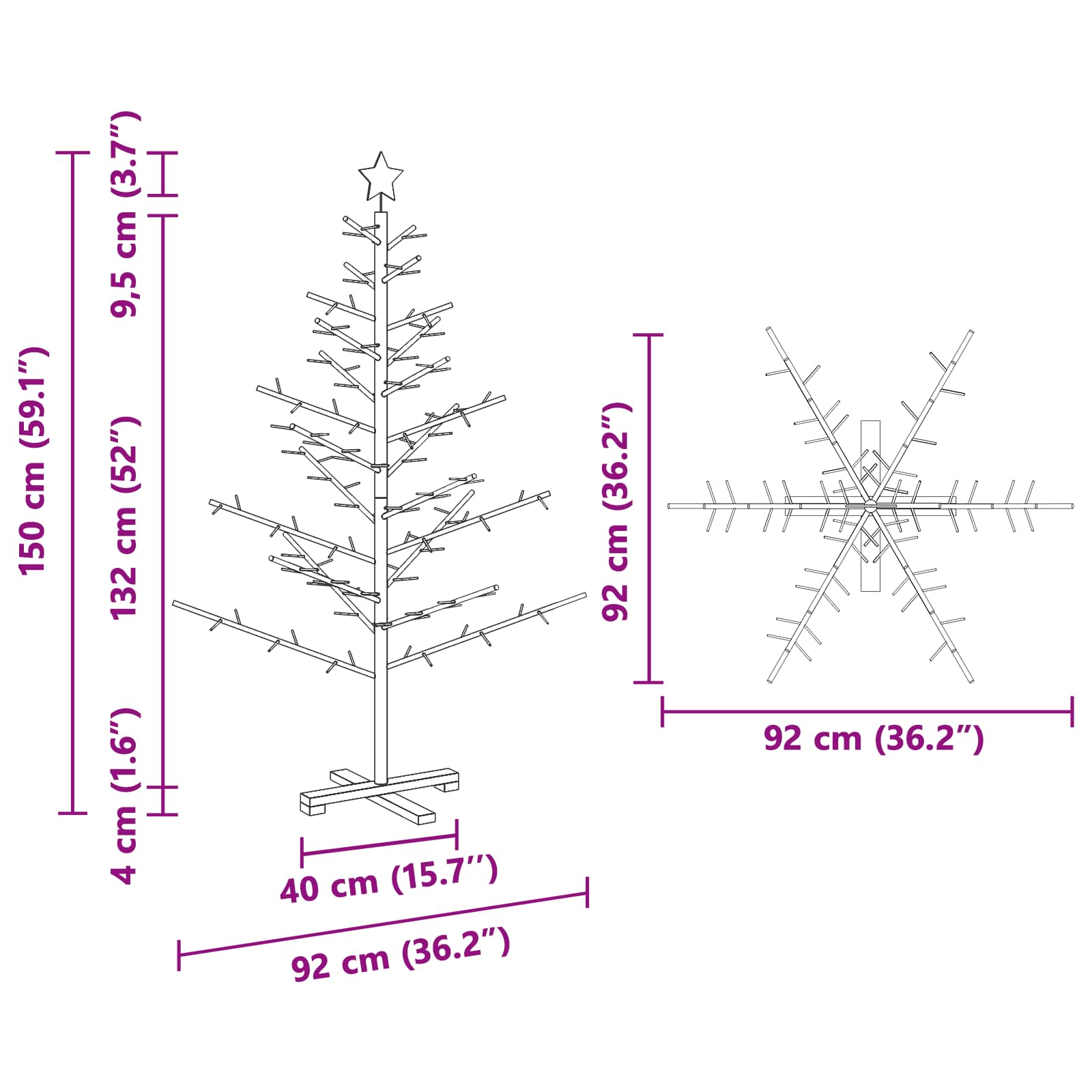 Holz Weihnachtsbaum Natur 150 cm Massives Kiefernholz