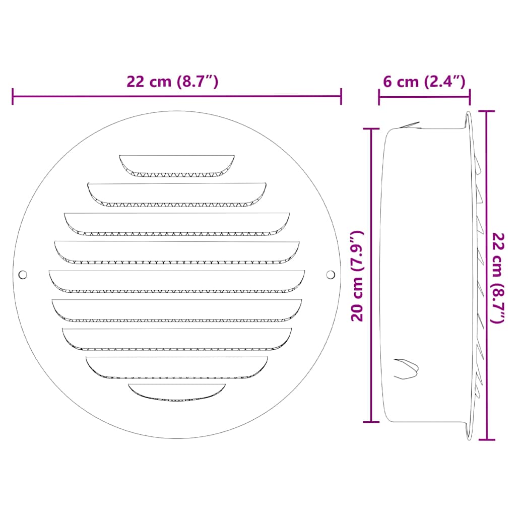 Lüftungsgitter 4 pcs Silber 200 mm Edelstahl