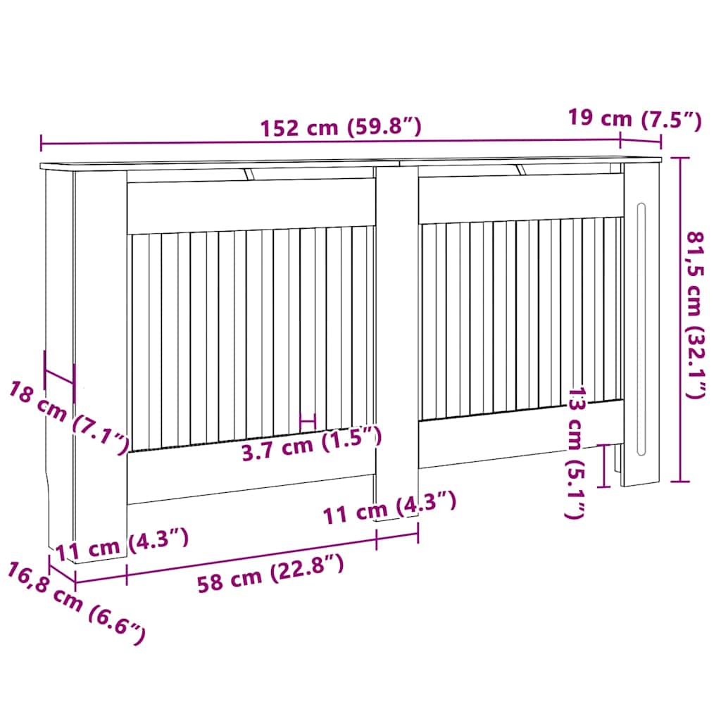 Heizkörperabdeckung 2 pcs Grau 152 x 19 x 81,5 cm Holzwerkstoff