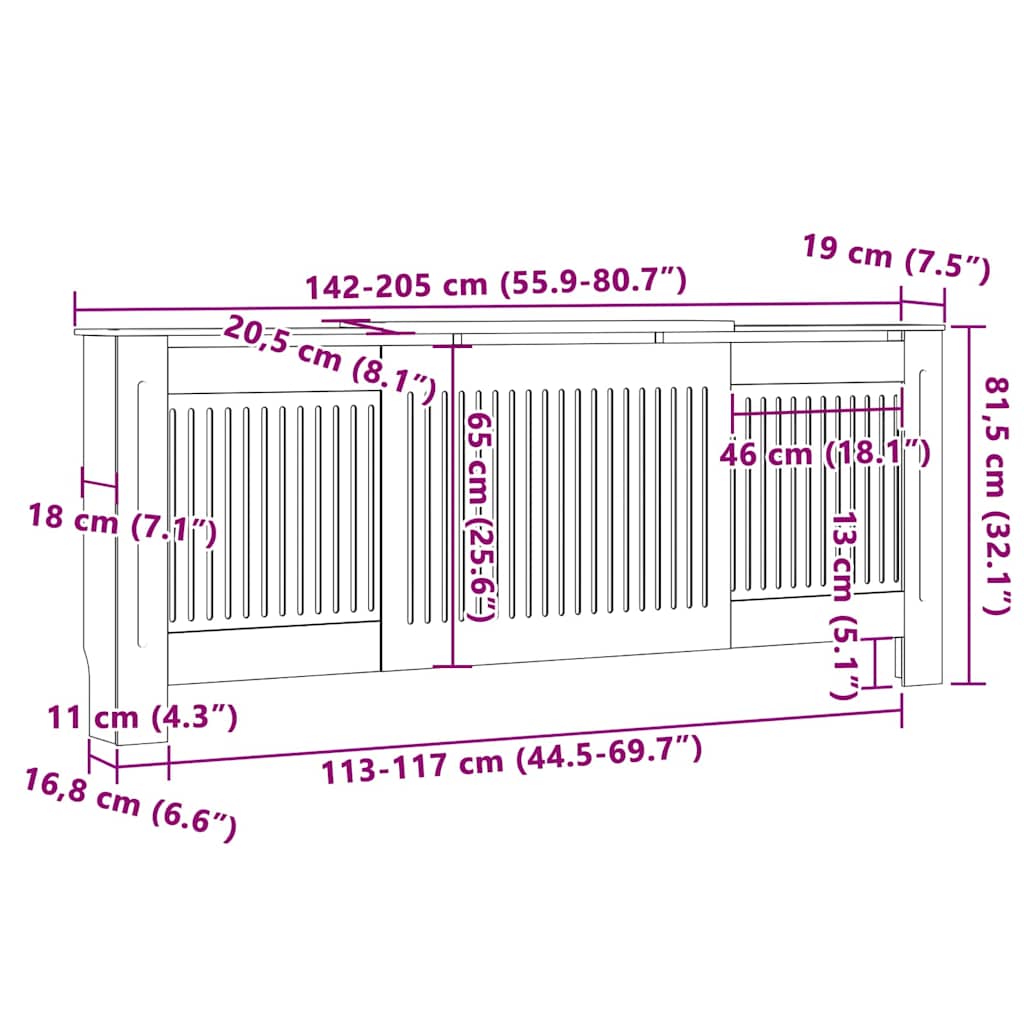 Heizkörperabdeckung 2 pcs Grau 205 x 20,5 x 81,5 cm