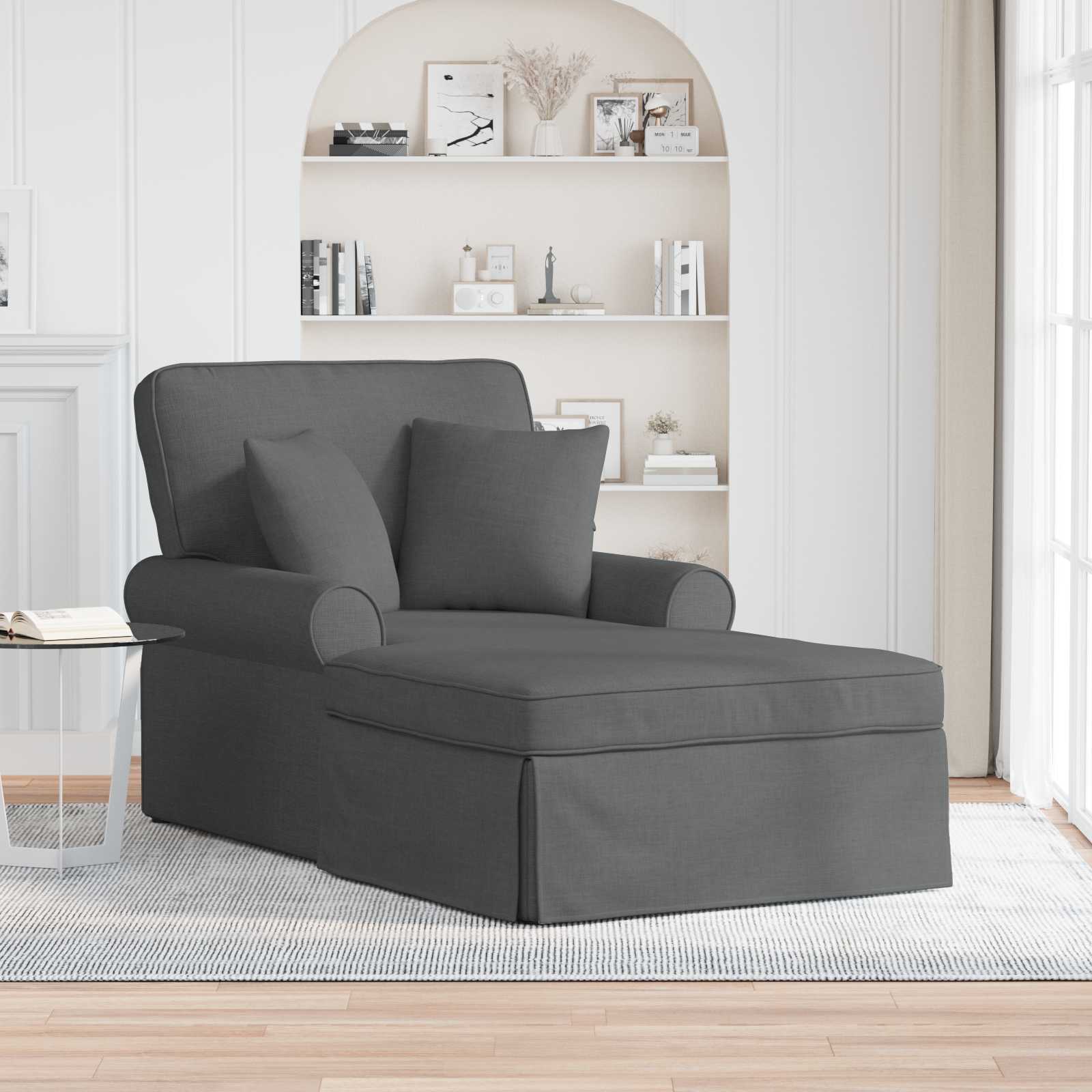 Chaise Lounge mit Rock mit Kissen 3 pcs Dunkelgrau Stoff