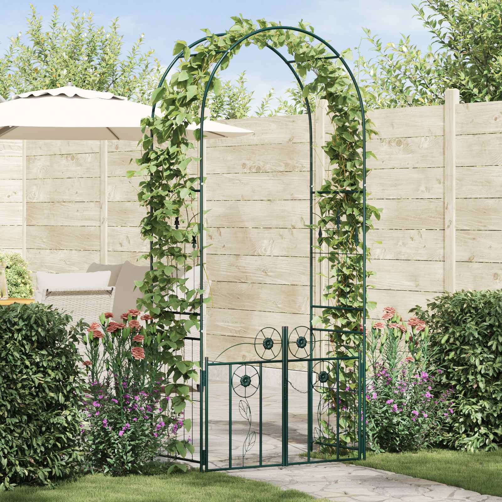 Gartenbogen mit Schloss Grün 102 x 50 x 218 cm