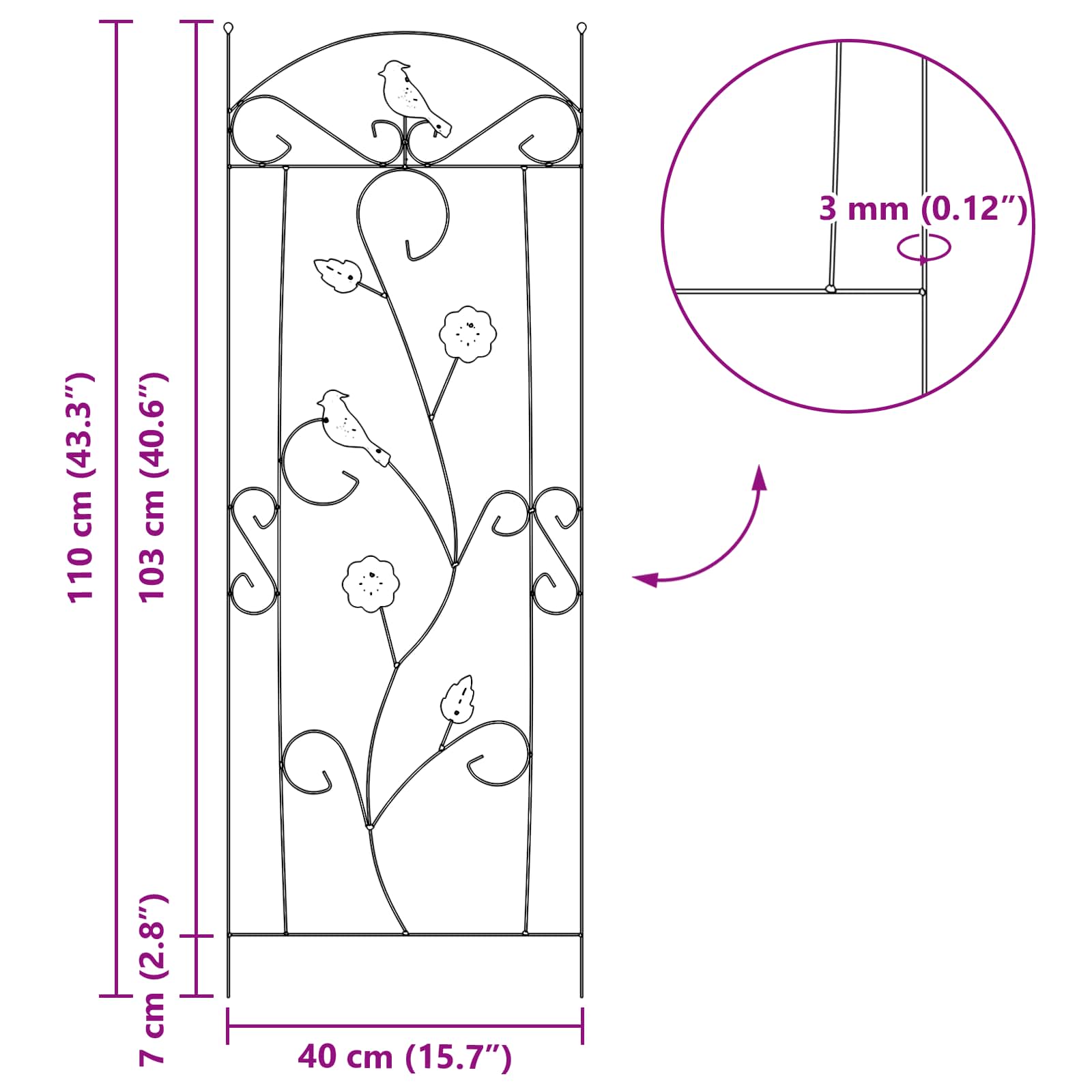 Gartenzaun 3 pcs Schwarz 110 x 40 cm Stahl