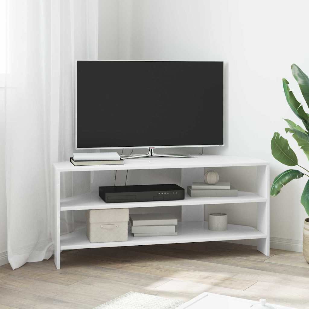 EckTVSchrank Hochglanz Weiß 102x40,5x45cm Holzwerkstoff