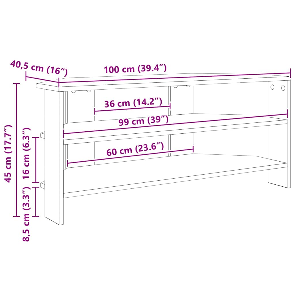 EckTVSchrank Geräucherte Eiche 102x40,5x45cm Holzwerkstoff