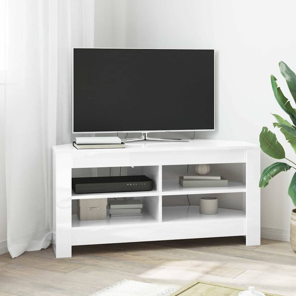 EckTVSchrank Hochglanz Weiß 102 x 40,5 x 45 cm Holzwerkstoff