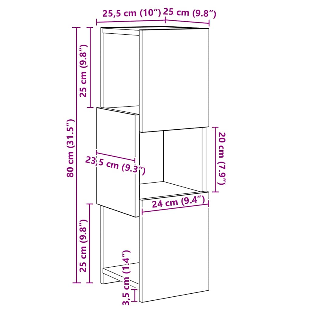 Eckschrank 25,5x25x80cm Holzwerkstoff