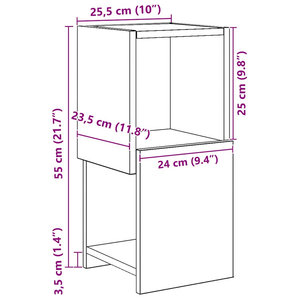 Eckschrank Schwarz Eichen-Optik 25,5x25x55cm Holzwerkstoff