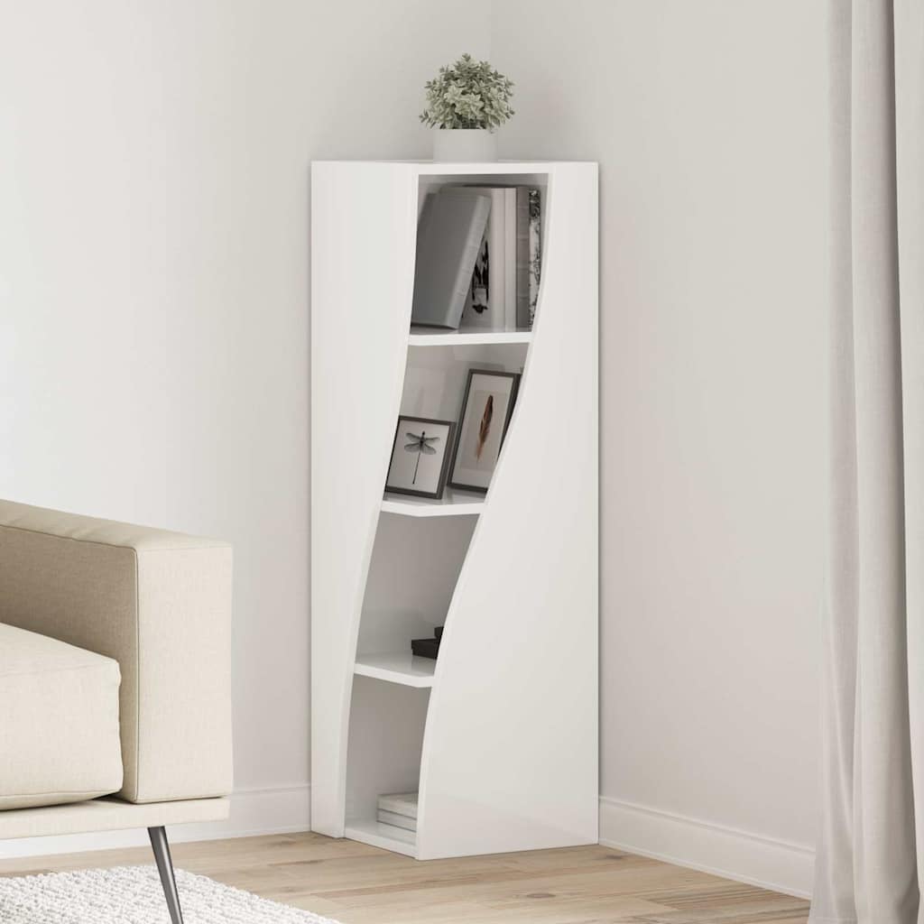 Eckschrank Hochglanz Weiß 32x32x102cm Holzwerkstoff