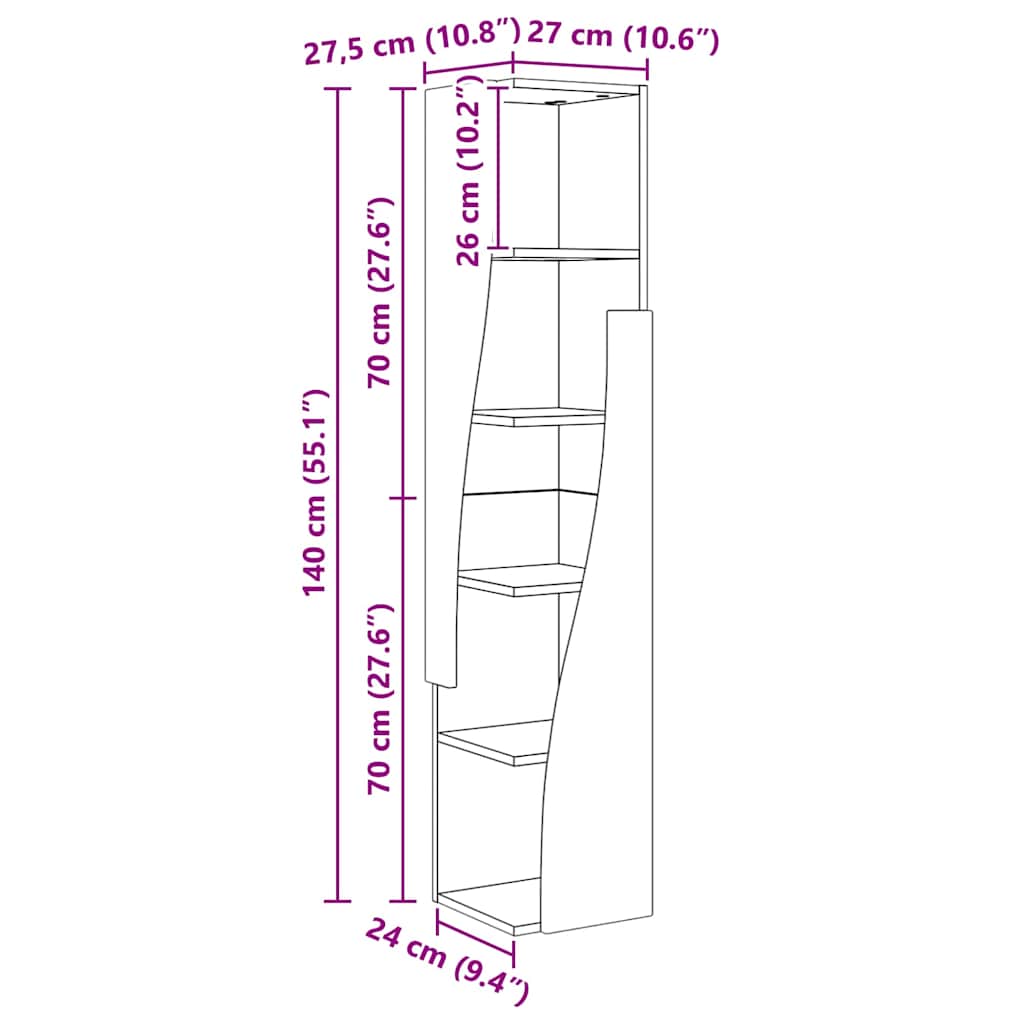Eckschrank Schwarz 27,5x27x140cm Holzwerkstoff