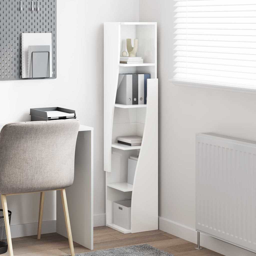 Eckschrank Hochglanz Weiß 27,5x27x140cm Holzwerkstoff