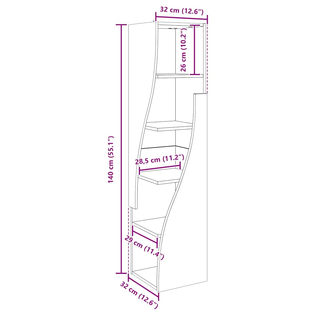 Eckschrank Schwarz 32x32x140cm Holzwerkstoff