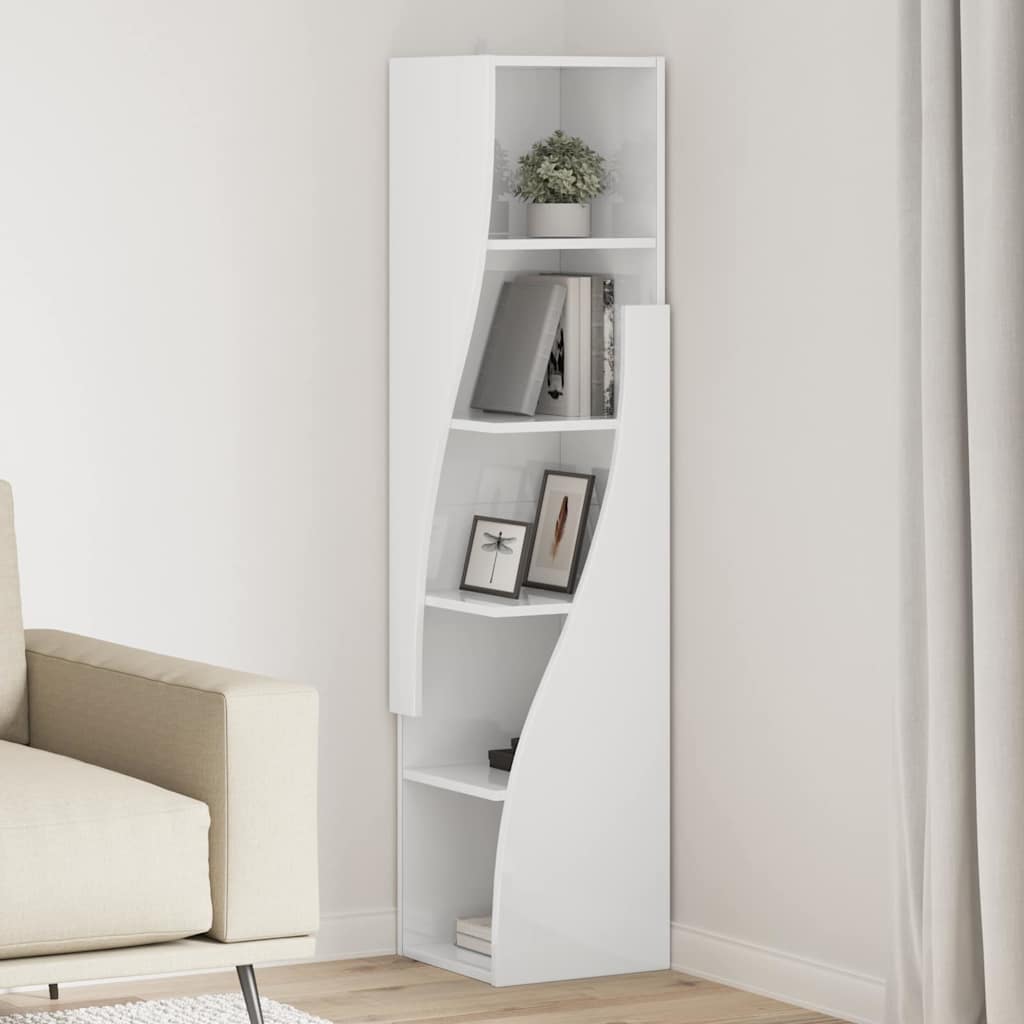 Eckschrank Hochglanz Weiß 32x32x140cm Holzwerkstoff