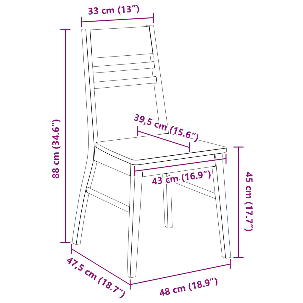Esszimmerstühle 2 pcs Natur 43 x 54 x 89 cm Massives Gummiholz