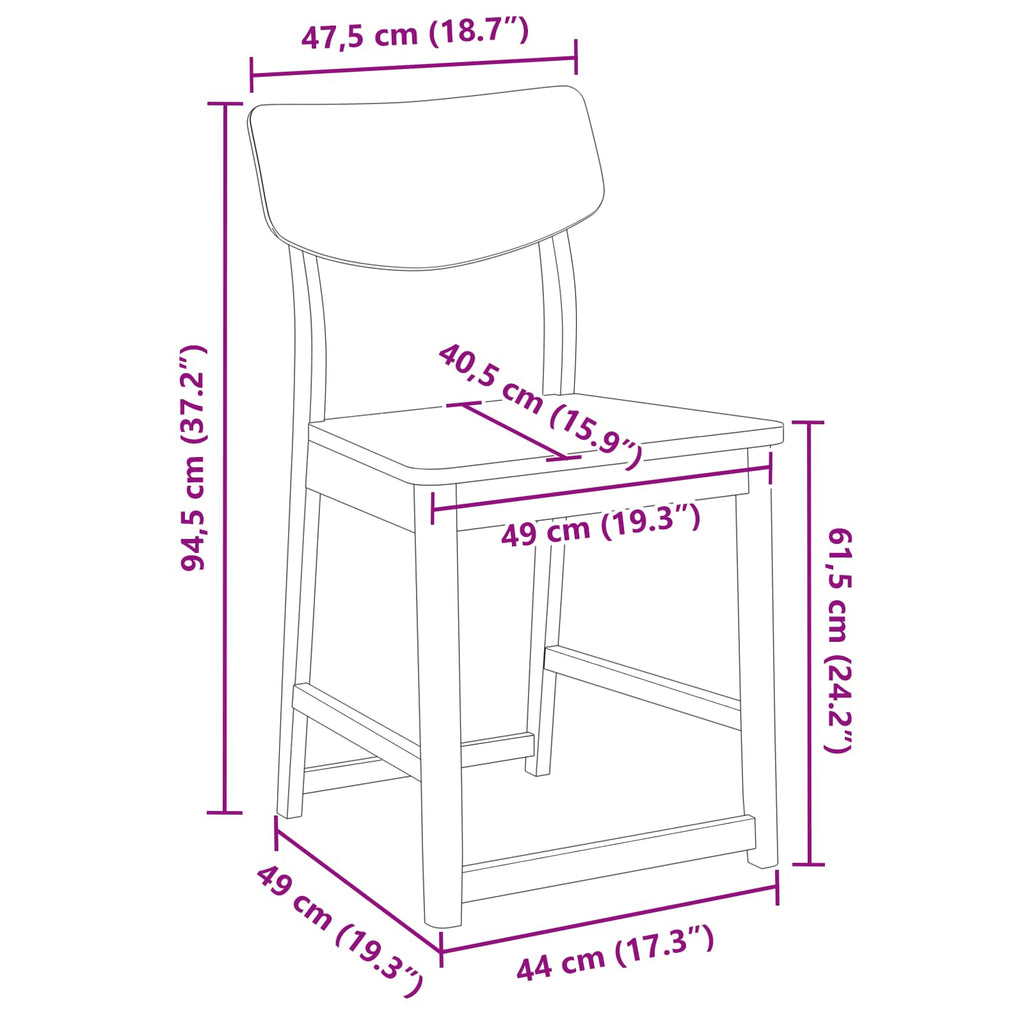 Esszimmerstühle 2 pcs Natur 48 x 49 x 95 cm Massives Gummiholz