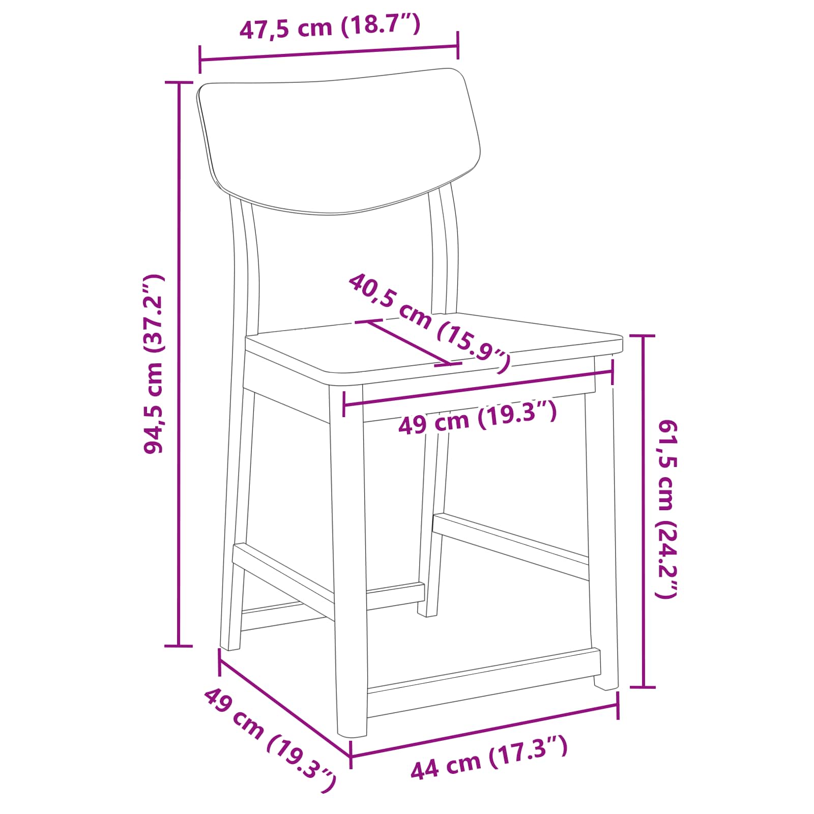 Esszimmerstühle 2 pcs Natur 48 x 49 x 95 cm Massives Gummiholz