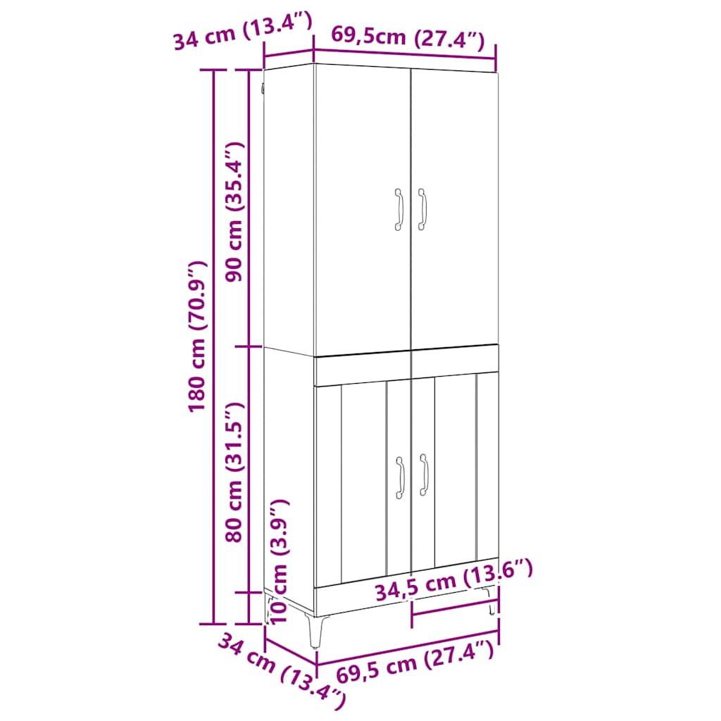 Highboard Artisan-Eiche 69,5 x 34 x 180 cm Holzwerkstoff
