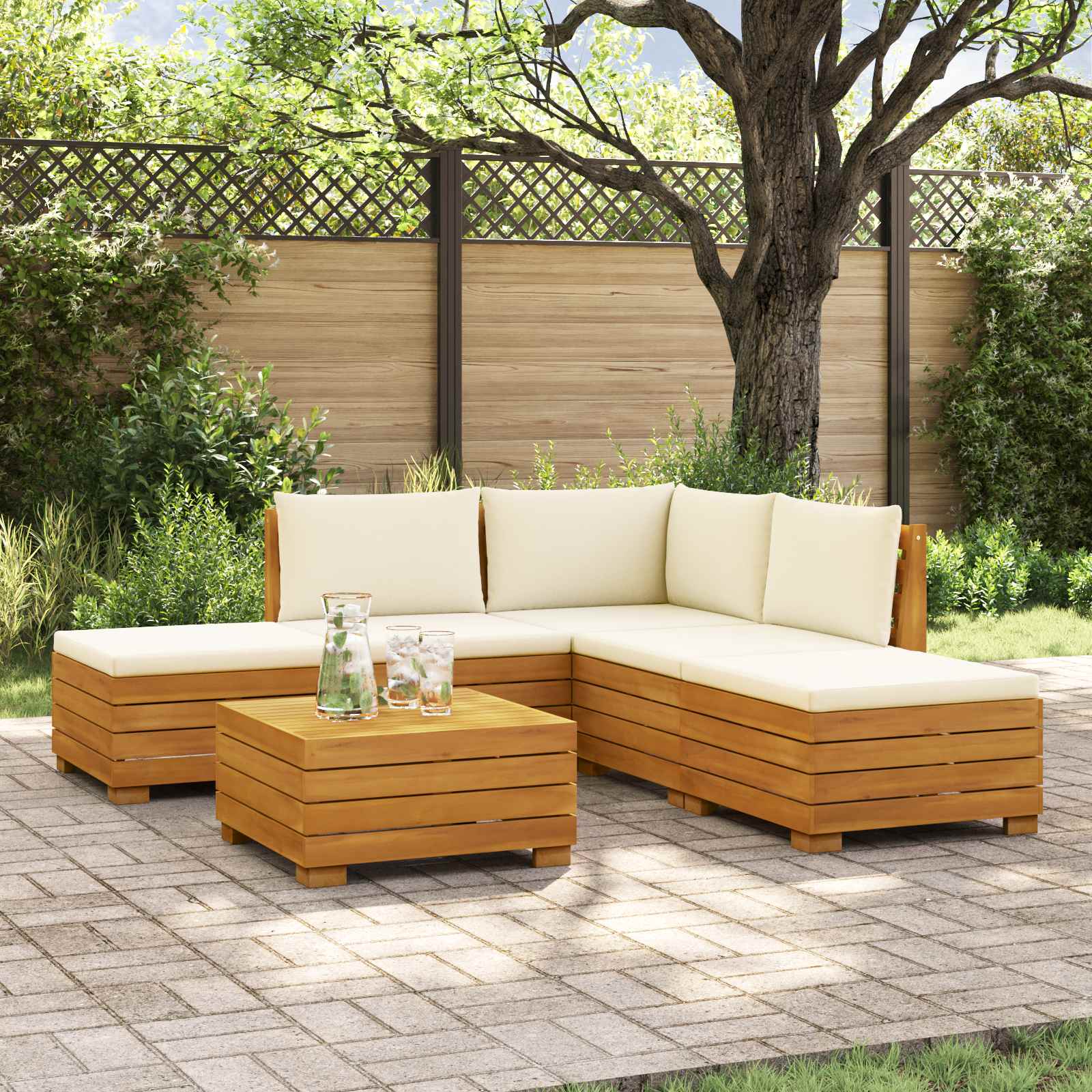 Outdoor-Sofagarnitur mit Kissen 6 Stück Braun Massivholz Akazie