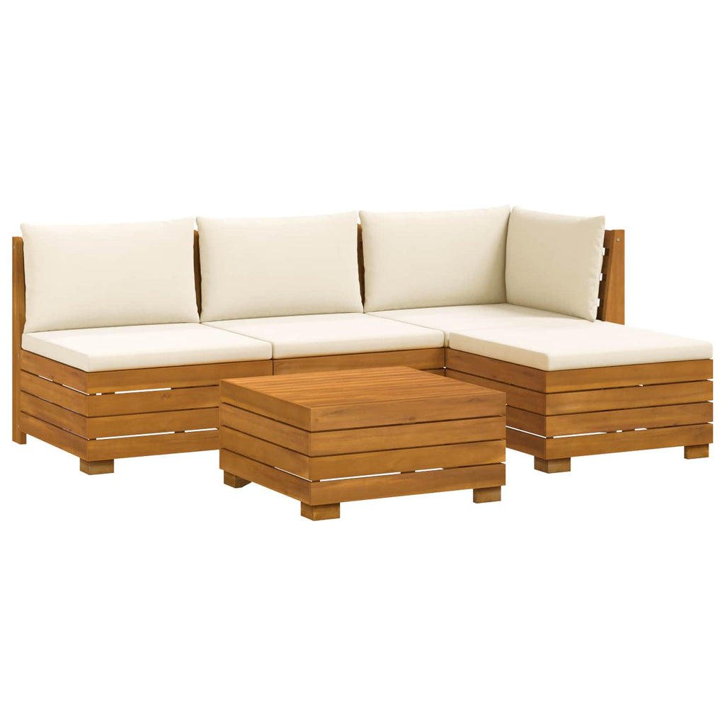 Outdoor-Sofagarnitur mit Kissen 5 Stück Braun Massivholz Akazie