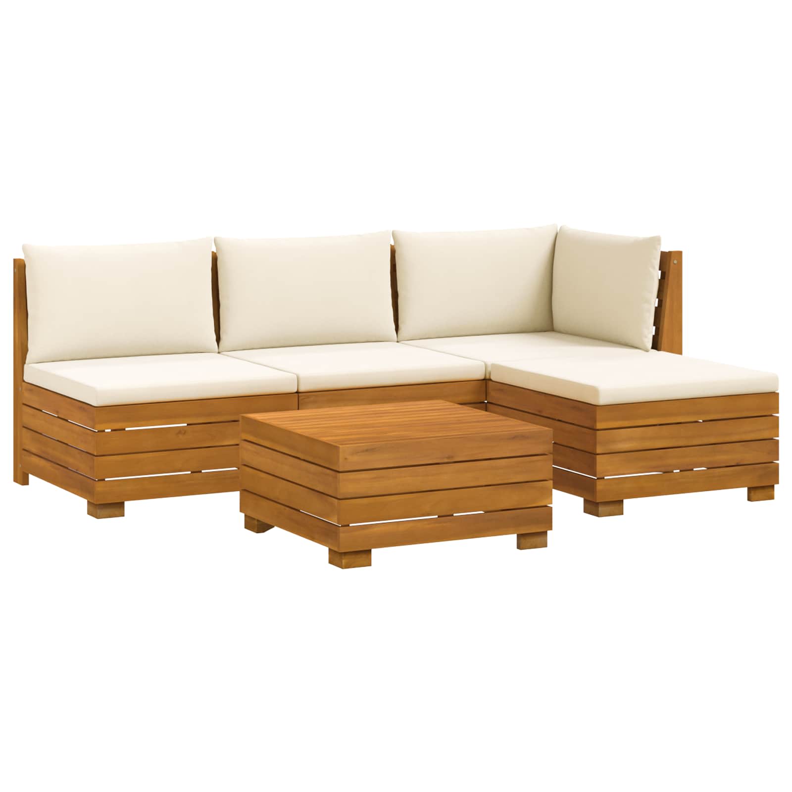 Outdoor-Sofagarnitur mit Kissen 5 Stück Braun Massivholz Akazie
