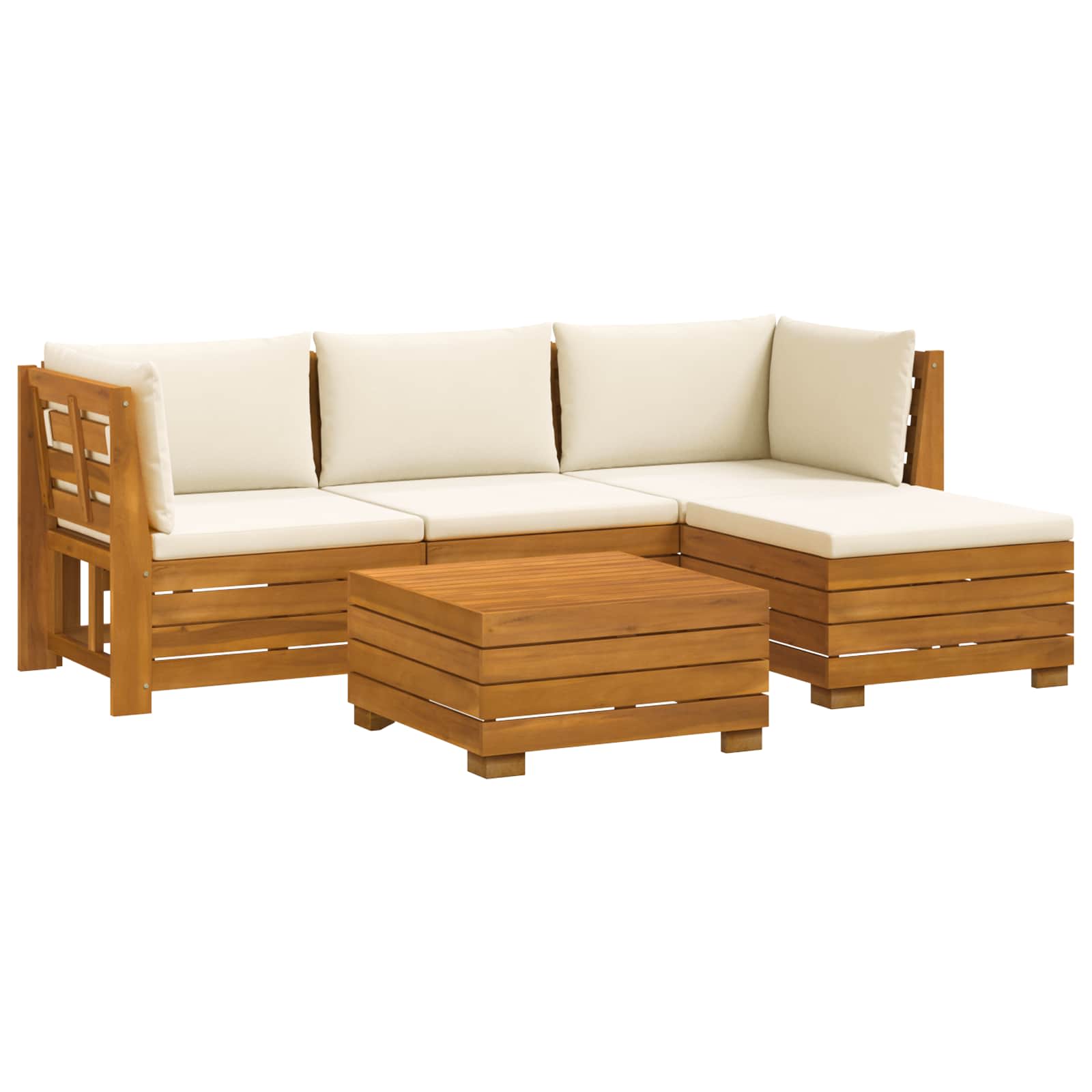 Outdoor-Sofagarnitur mit Kissen 5 Stück Braun Massivholz Akazie