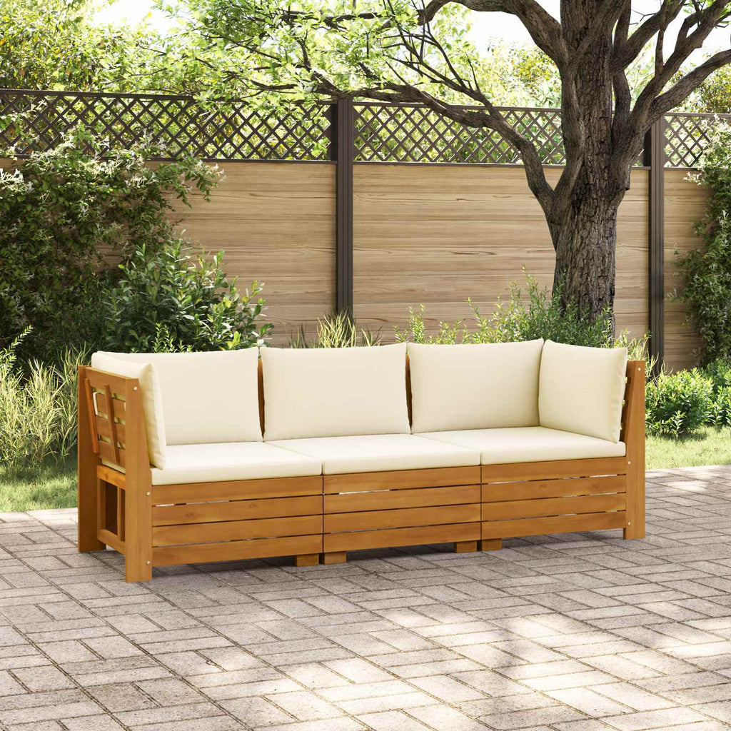 Outdoor-Sofagarnitur mit Kissen 3 Stück Braun Massivholz Akazie