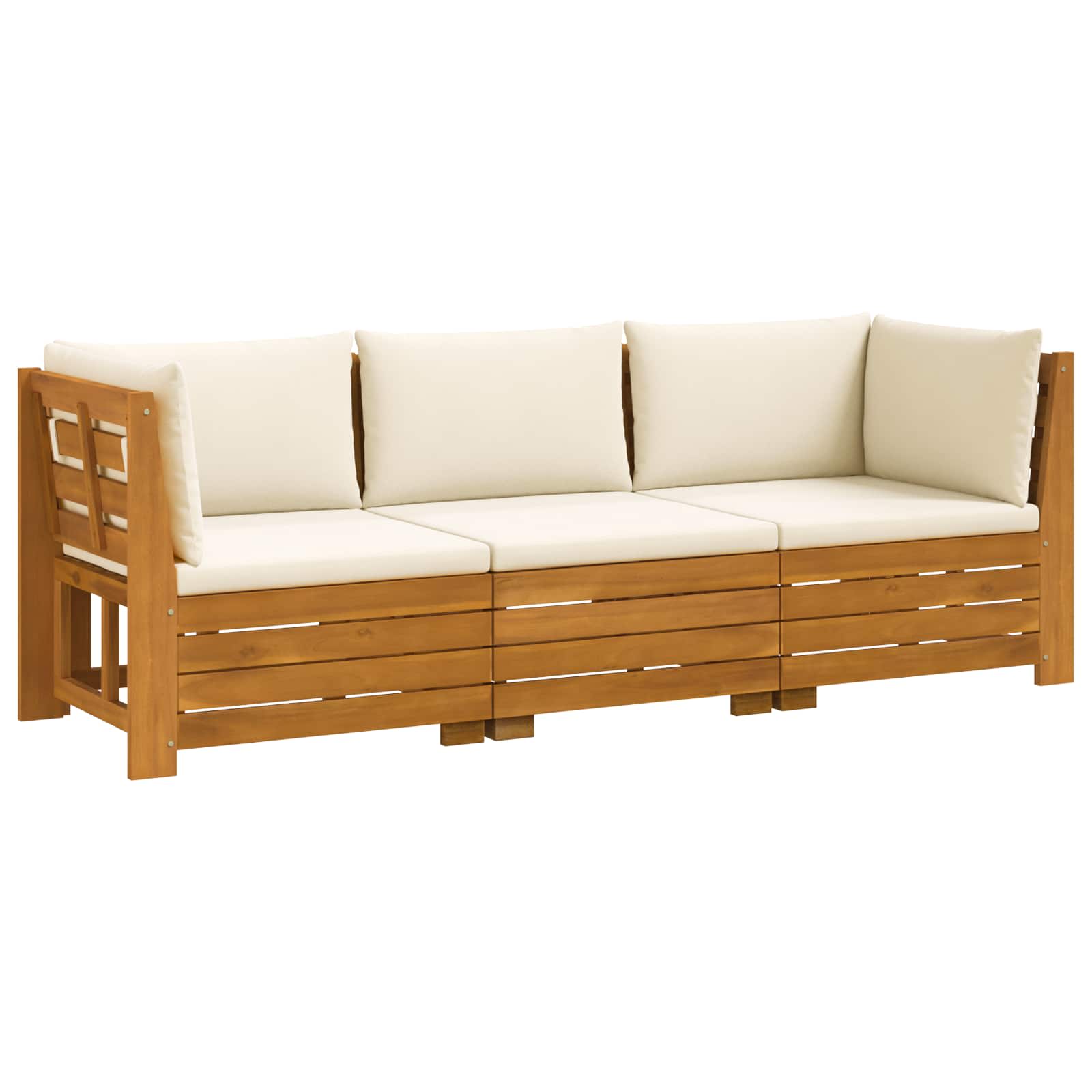 Outdoor-Sofagarnitur mit Kissen 3 Stück Braun Massivholz Akazie