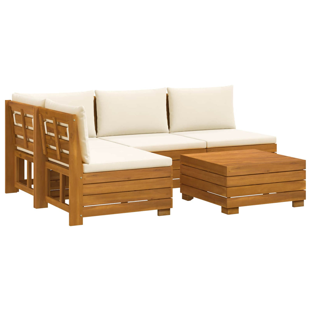 Outdoor-Sofagarnitur mit Kissen 5 Stück Braun Massivholz Akazie