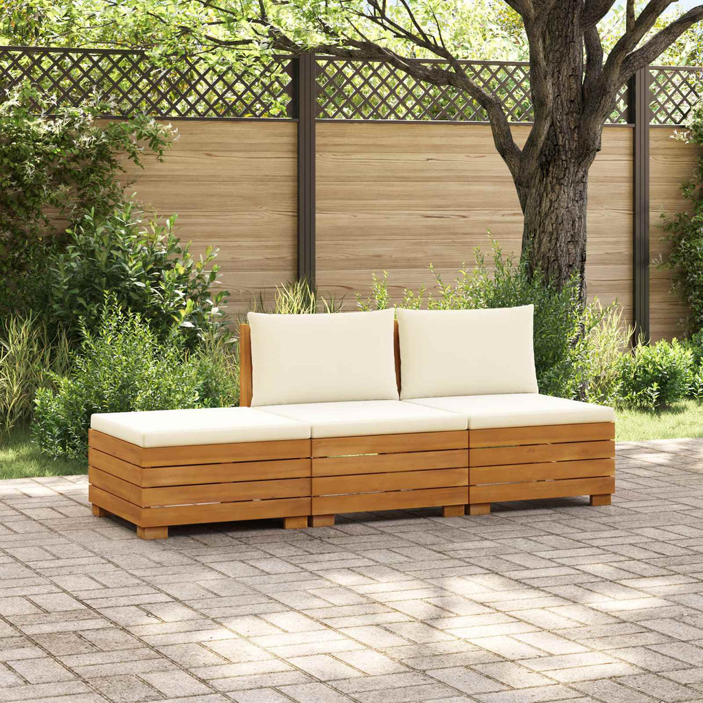 Outdoor-Sofagarnitur mit Kissen 3 Stück Braun Massivholz Akazie