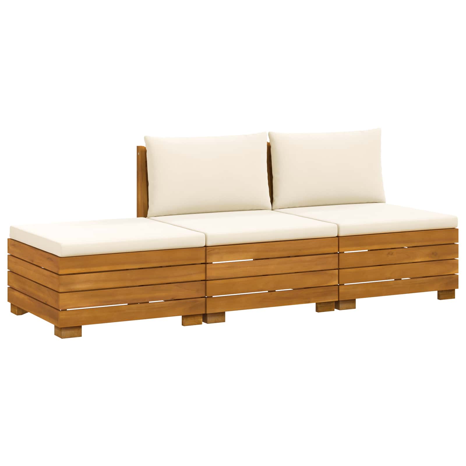 Outdoor-Sofagarnitur mit Kissen 3 Stück Braun Massivholz Akazie