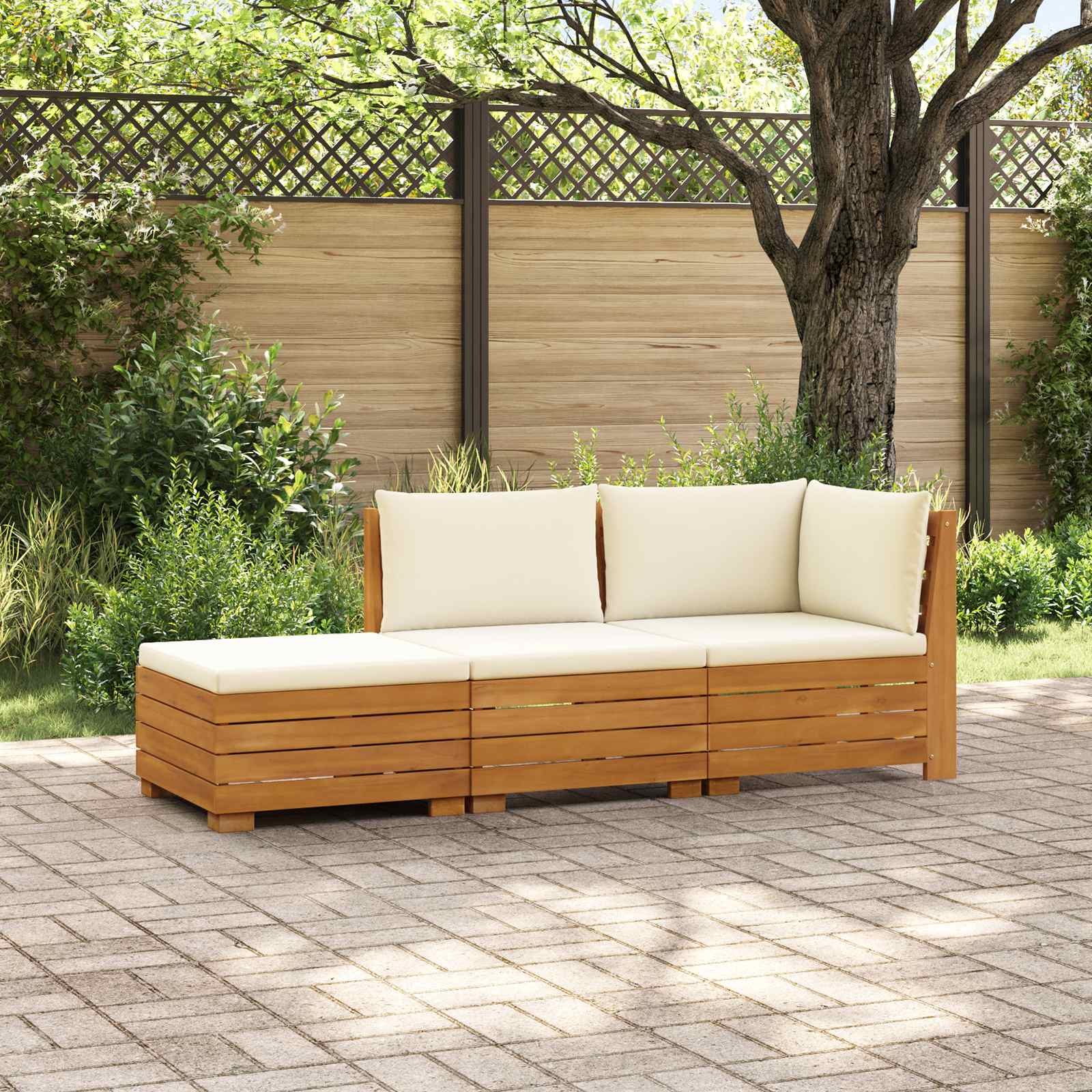 Outdoor-Sofagarnitur mit Kissen 3 Stück Braun Massivholz Akazie