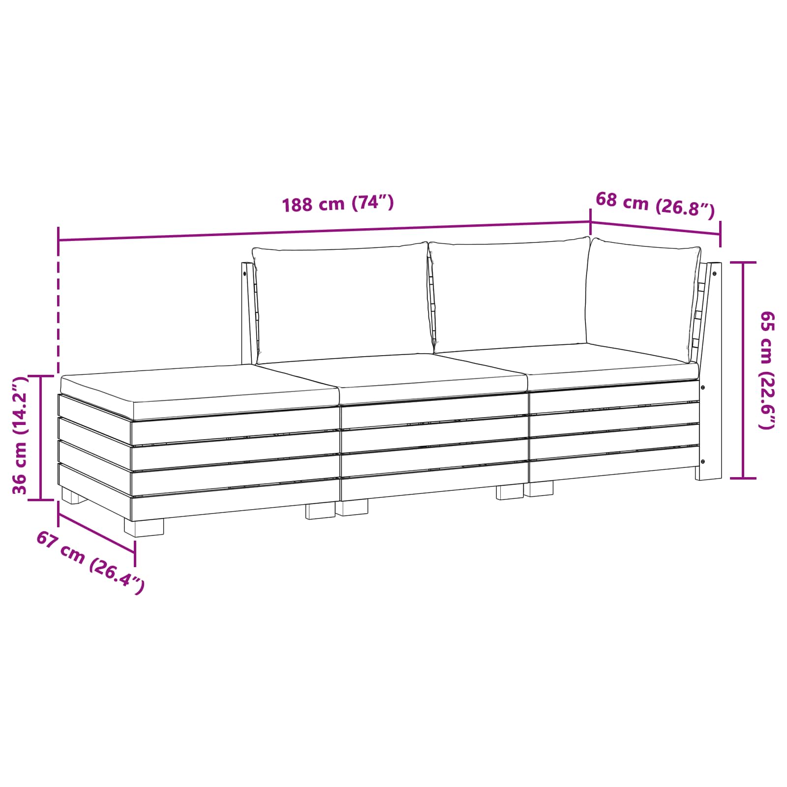 Outdoor-Sofagarnitur mit Kissen 3 Stück Braun Massivholz Akazie