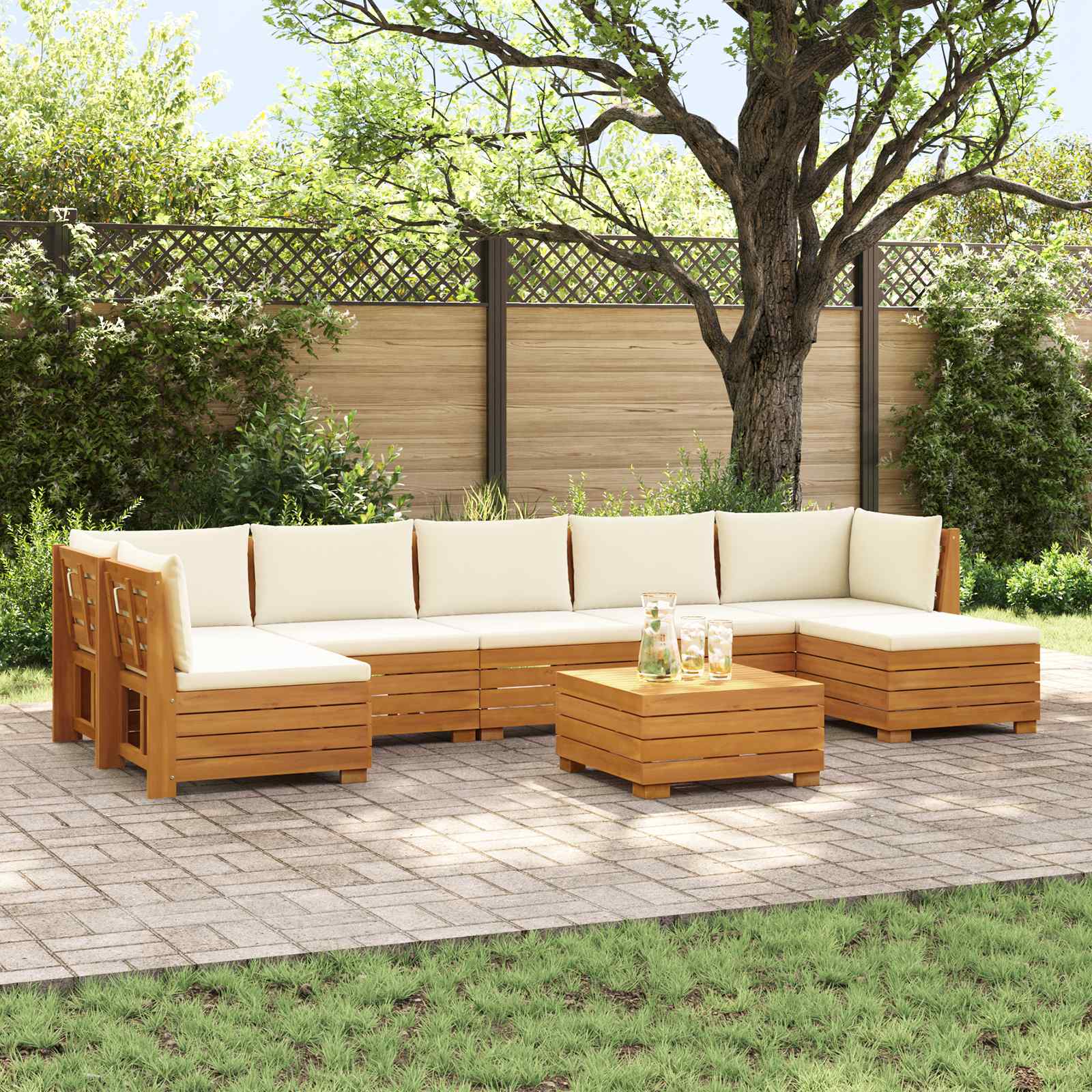 Outdoor-Sofagarnitur mit Kissen 8 Stück Braun Massivholz Akazie