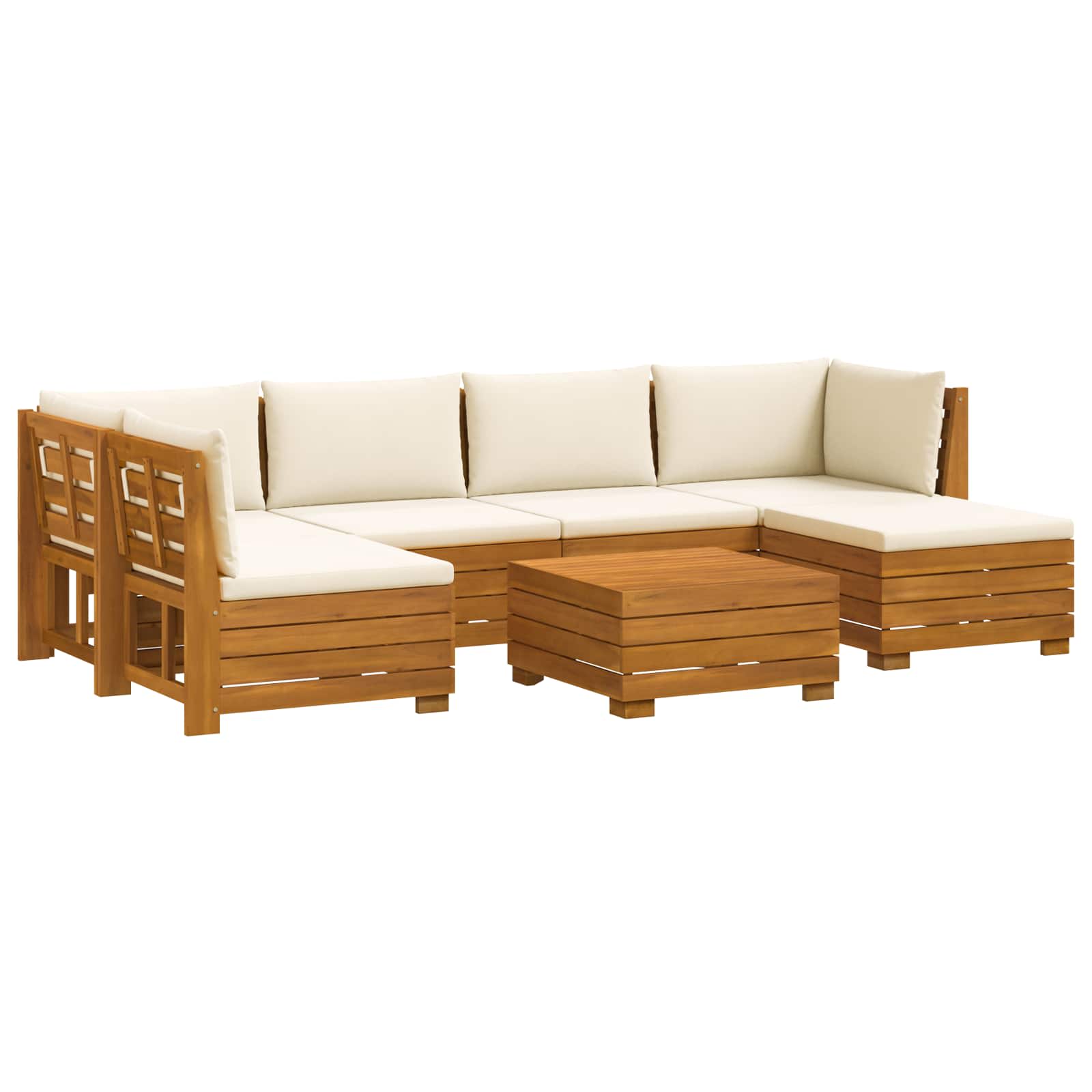 Outdoor-Sofagarnitur mit Kissen 7 Stück Braun Massivholz Akazie