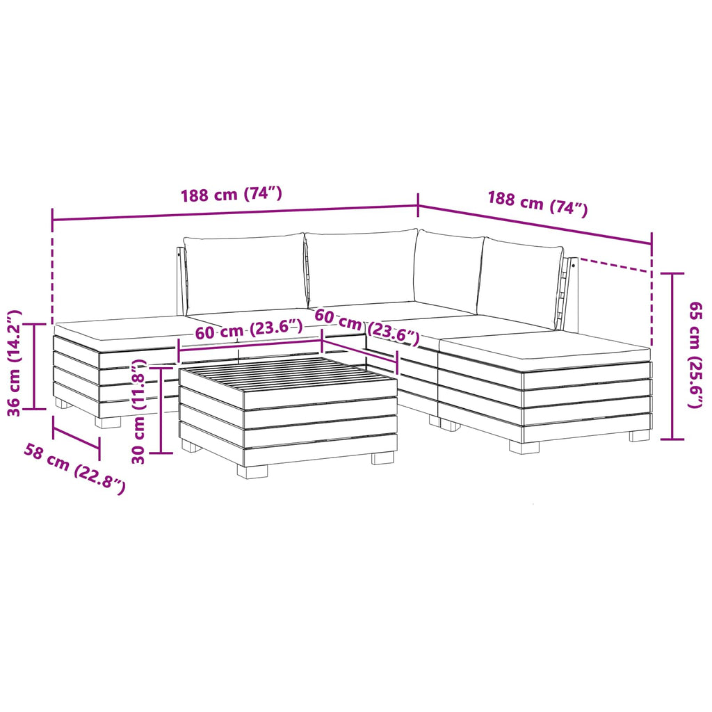 Outdoor-Sofagarnitur mit Kissen 6 Stück Braun Massivholz Akazie