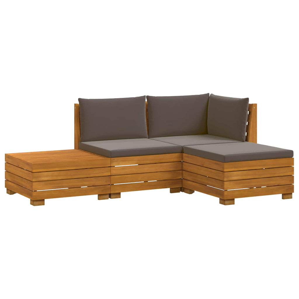 Outdoor-Sofagarnitur mit Kissen 4 Stück Braun Massivholz Akazie