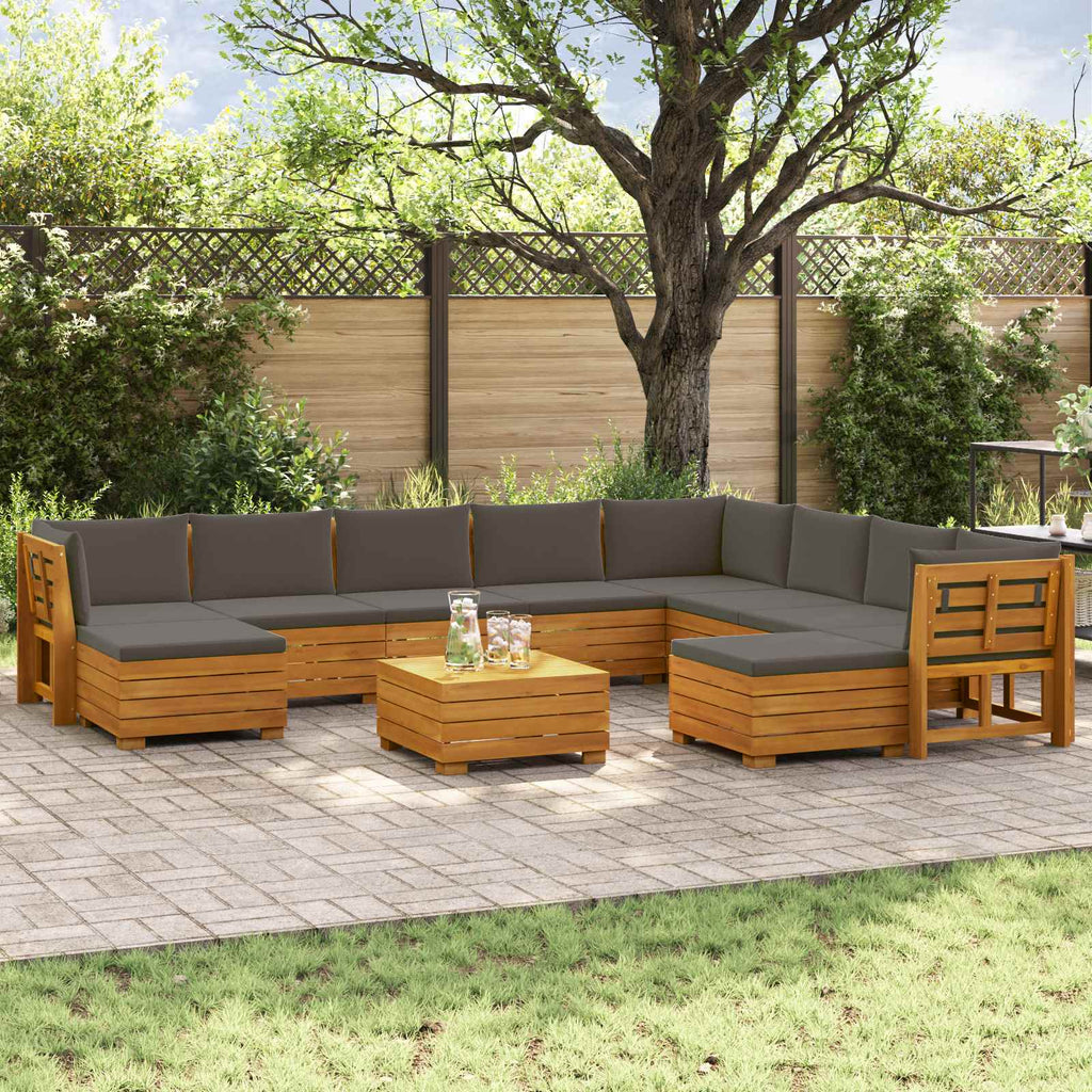 Outdoor-Sofagarnitur 11 Stück Braun Massivholz Akazie