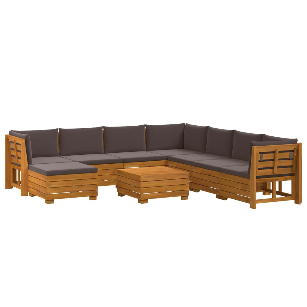 Outdoor-Sofagarnitur mit Kissen 9 Stück Braun Massivholz Akazie