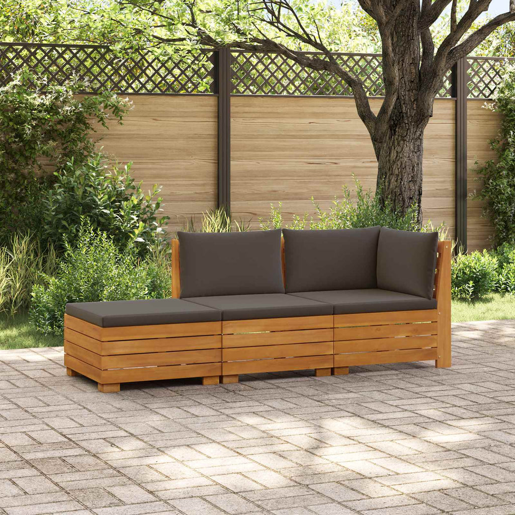 Outdoor-Sofagarnitur mit Kissen 3 Stück Braun Massivholz Akazie