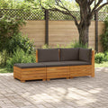 Outdoor-Sofagarnitur mit Kissen 3 Stück Braun Massivholz Akazie