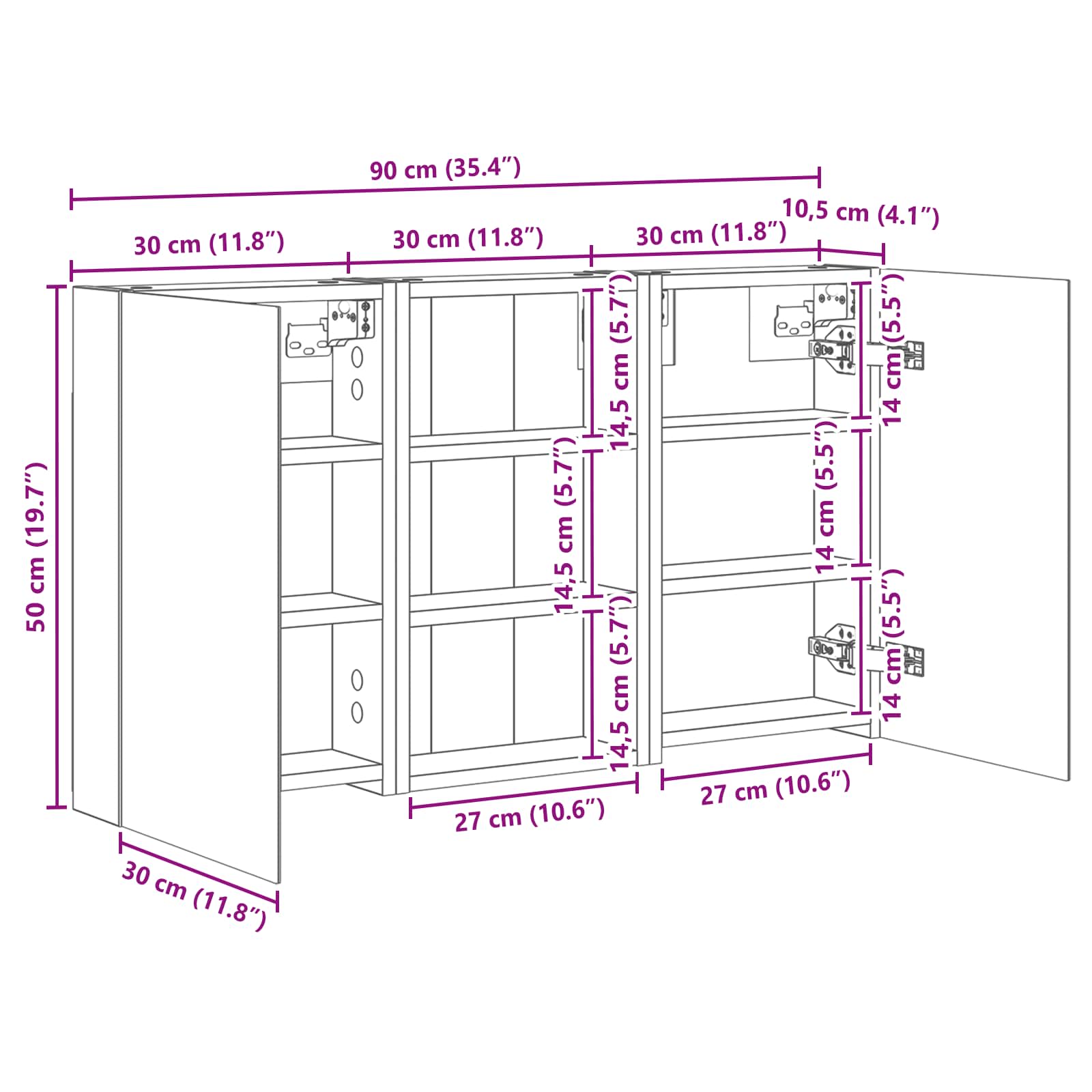 Badezimmerschrank-Set 3 pcs 90 x 10,5 x 50 cm Holzwerkstoff