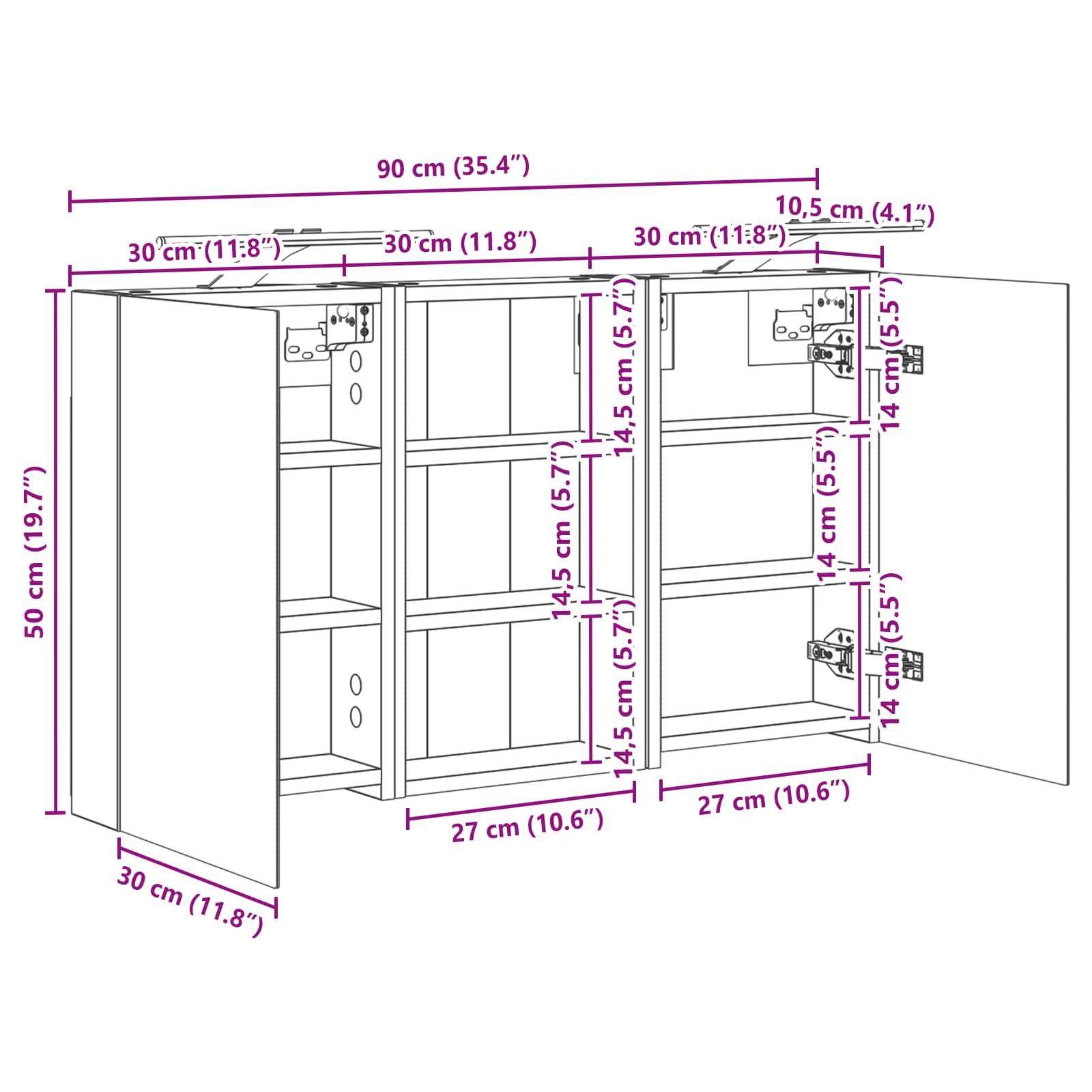 Badezimmerschrank-Set 3 pcs 90 x 10,5 x 50 cm Holzwerkstoff