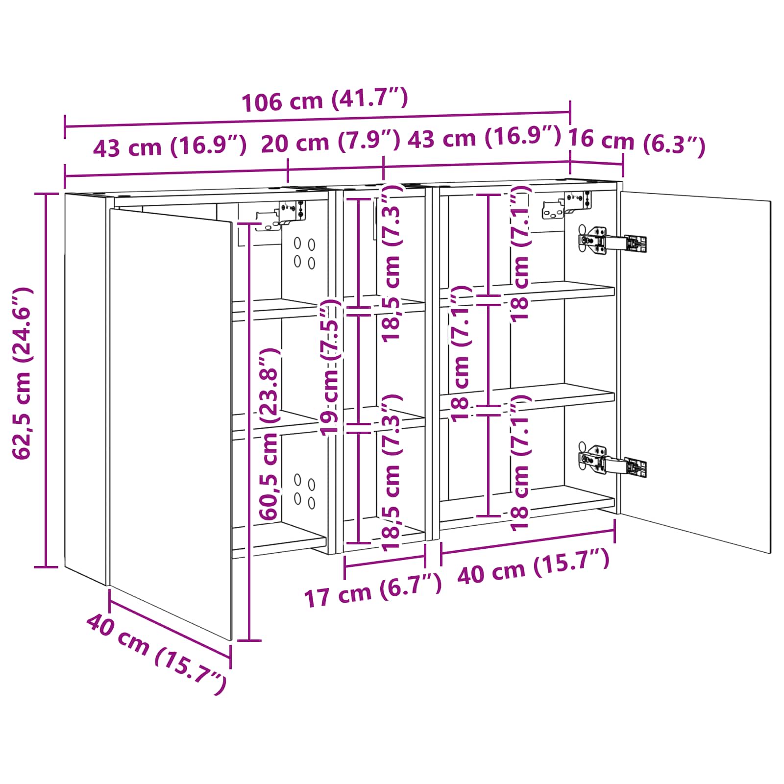 Badezimmerschrank-Set 3 pcs 106 x 16 x 62,5 cm Holzwerkstoff