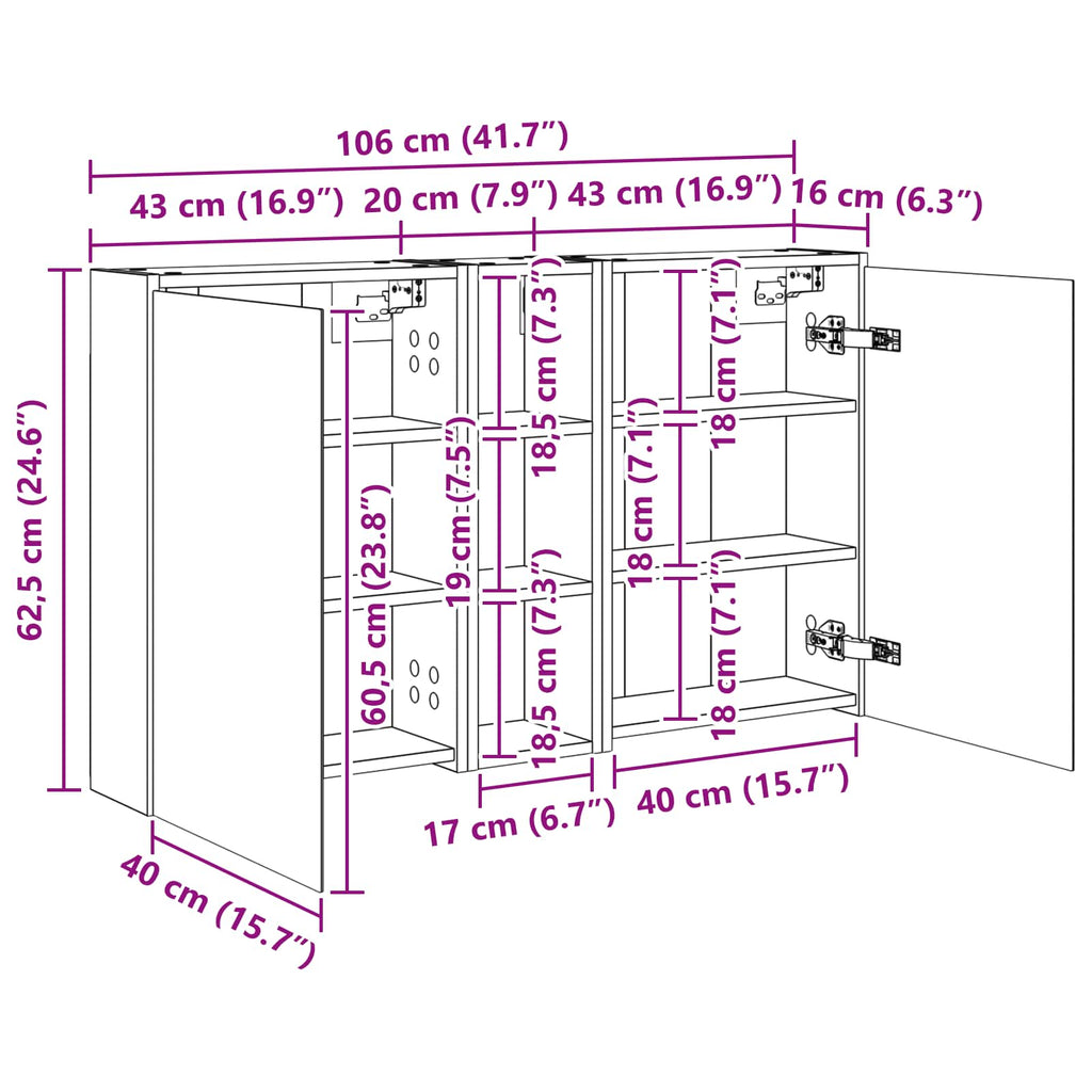 Badezimmerschrank-Set 3 pcs 106 x 16 x 62,5 cm Holzwerkstoff