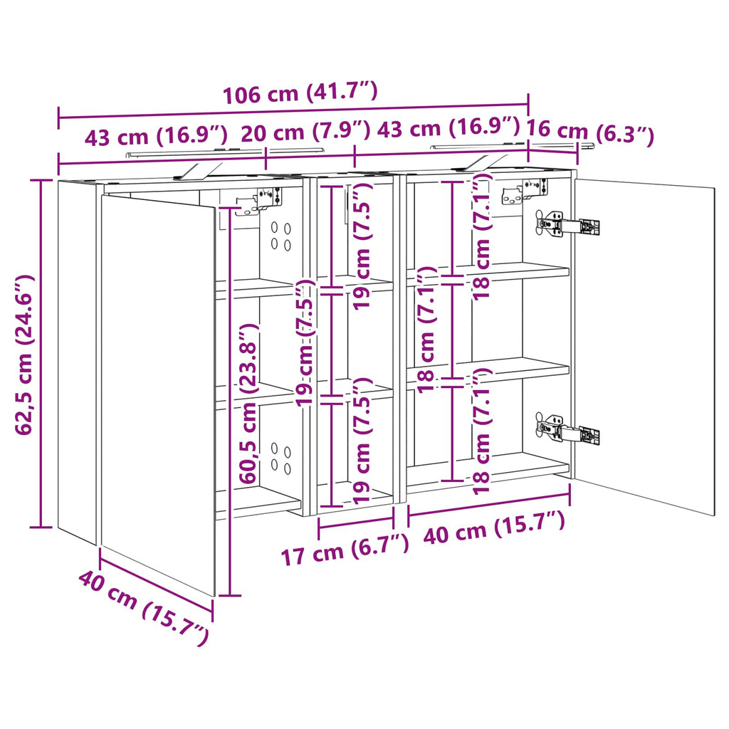 Badezimmerschrank-Set 3 pcs 106 x 16 x 62,5 cm Holzwerkstoff